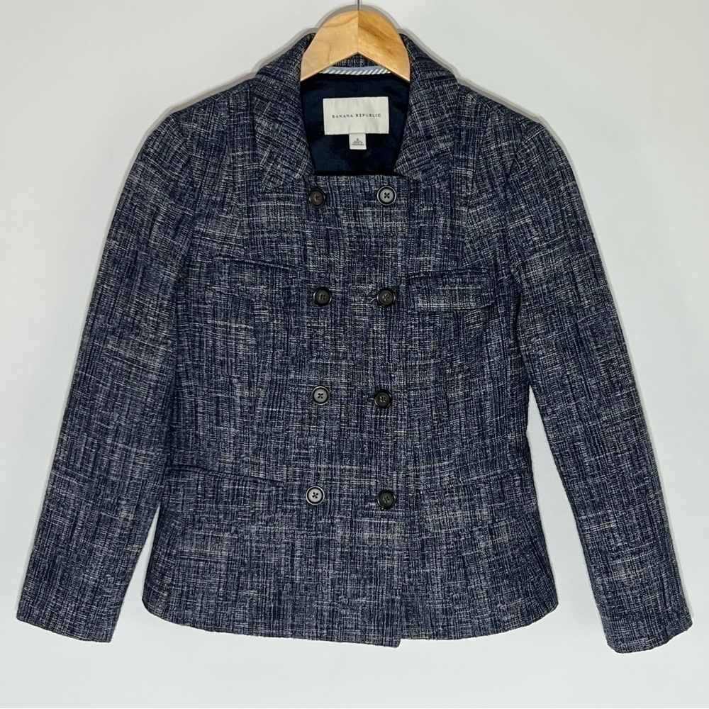 Banana Republic Indigo Linen Blend Blazer Women's Size 6 Double Breasted